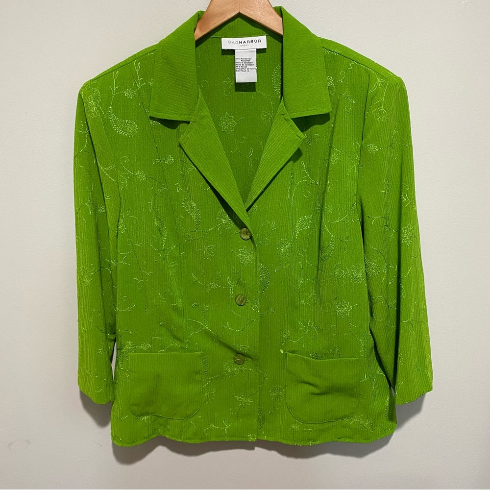 Sag Harbor Women's Green Floral Embroidered Blazer Size‎ 12